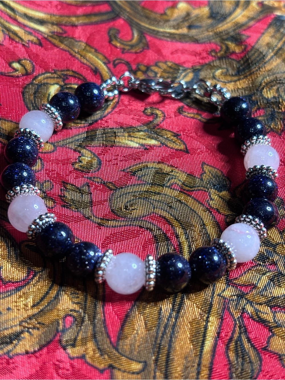 Rose Quartz and Blue Goldstone Beaded Bracelet